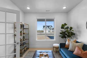 Living room with carpet flooring