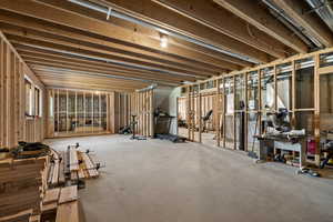 View of basementtwo additional bedrooms framed up and ready for drywall