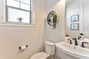 Bathroom featuring sink, a wealth of natural light, and toilet