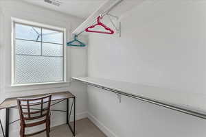 Spacious closet with carpet flooring