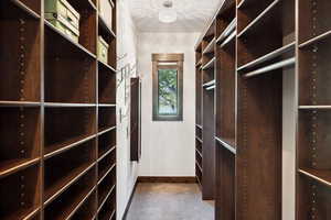 Walk in closet featuring carpet flooring