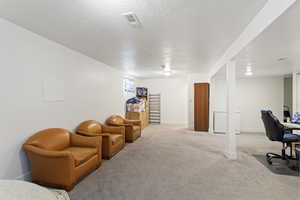 Interior space with a textured ceiling