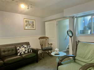 Sitting room with carpet flooring