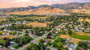 Aerial view at dusk with a mountain view