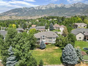 Birds eye view of property with a mountain view