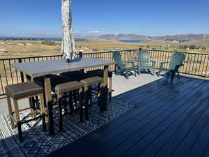 Wooden deck with a mountain view