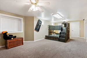 Bedroom with carpet floors and ceiling fan