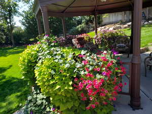 View of patio with a gazebo