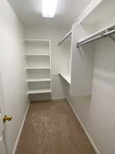 Walk in closet featuring carpet flooring