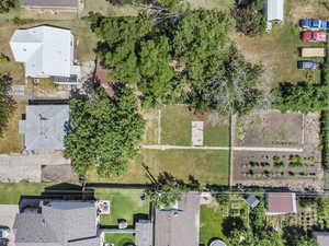 Aerial view of backyard and garden