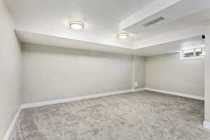 Basement with carpet