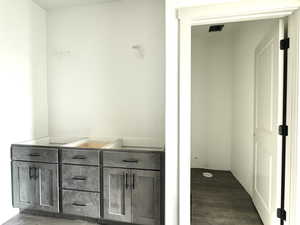 Bathroom with wood-type flooring