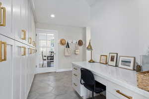 Desk space, pantry, mudroom combo