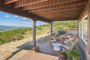 Wooden deck with a mountain view