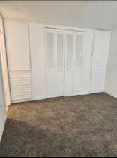 Unfurnished bedroom featuring carpet flooring and a closet