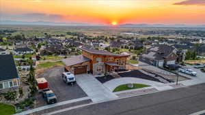 Aerial view at dusk with a mountain view