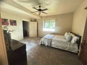 Bedroom featuring carpet floors and ceiling fan