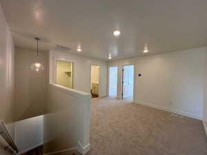 Loft space with carpet flooring