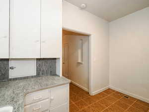 Kitchen featuring white cabinets