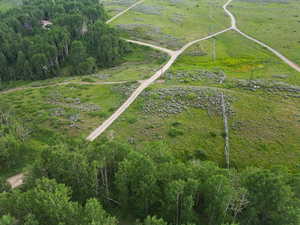 Birds eye view of property with a rural view