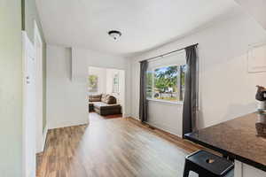 Interior space with light hardwood / wood-style flooring