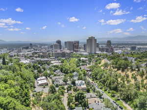 Birds eye view of property with a mountain view