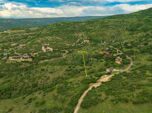 Aerial view featuring a mountain view