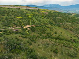 Drone / aerial view featuring a mountain view