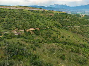 Drone / aerial view featuring a mountain view