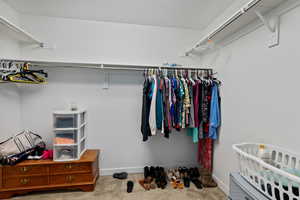 Spacious closet featuring carpet