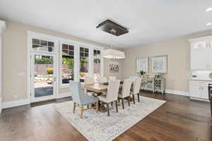 Dining area with dark hardwood / wood-style floors