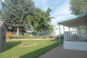 Backyard with covered deck