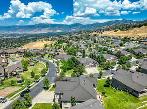 Aerial view featuring a mountain view