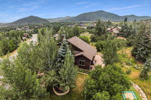 Aerial view featuring a mountain view