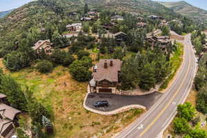 Drone / aerial view with a mountain view