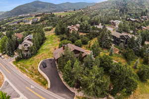 Aerial view featuring a mountain view