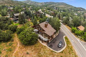 Aerial view featuring a mountain view