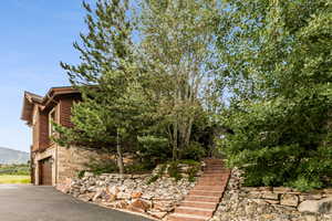 Exterior space featuring a garage