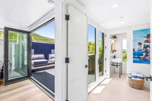 Entryway featuring light hardwood / wood-style flooring, a healthy amount of sunlight, and french doors