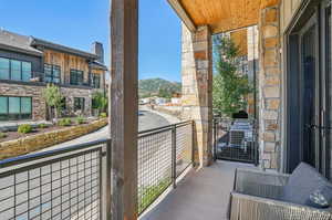 Balcony with a mountain view