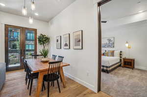 View of carpeted dining area