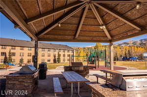 View of patio / terrace featuring a gazebo, an outdoor kitchen, and grilling area