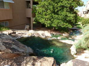 View of condo from west side of stream