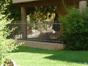 View from pool deck of main condo patio