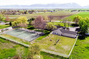 Drone / aerial view with a mountain view and a rural view