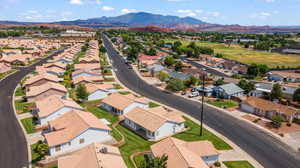 Drone / aerial view with a mountain view