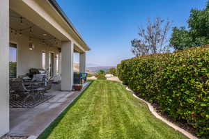 View of yard featuring a patio and a mountain view