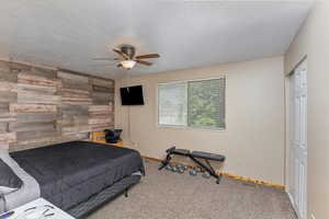 Primary Bedroom featuring  a closet, carpet floors, and ceiling fan