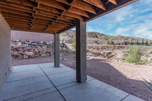 View of patio / terrace with a mountain view