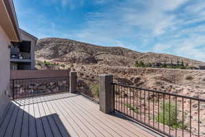 Wooden deck with a mountain view